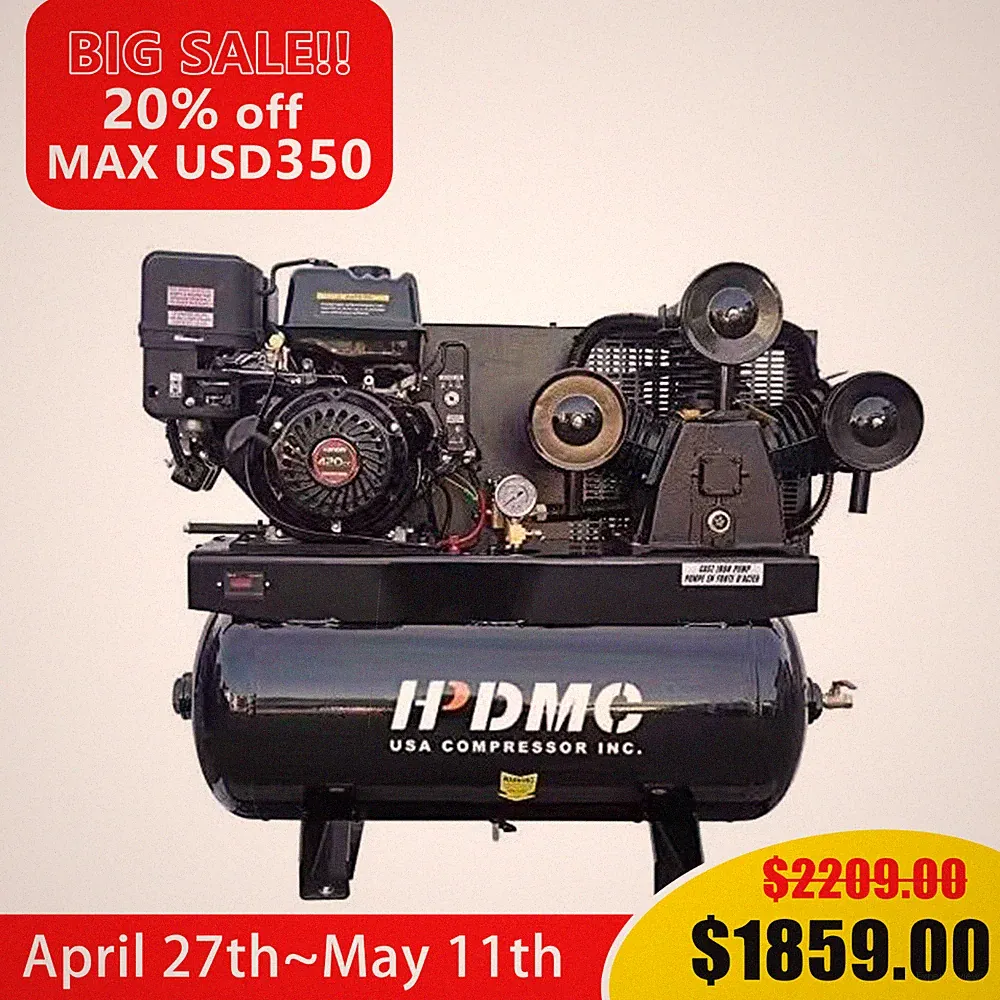 13HP Gas Powered Air Compressor, 3-Cylinder, 30 Gallon Horizontal Tank