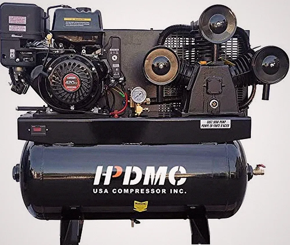 13HP Gas Powered Air Compressor, 3-Cylinder, 30 Gallon Horizontal Tank, Pisto...