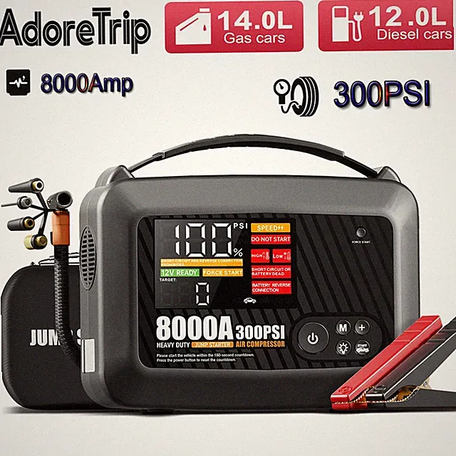 8000A Car Jump Starter With Air Compressor Power Bank Truck Heavy Duty Handheld