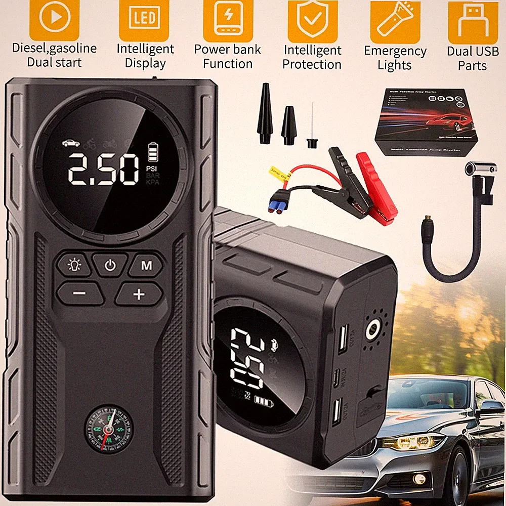 99800mAh Car Jump Starter Booster Jumper Air Compressor Tire Inflator Air Pump
