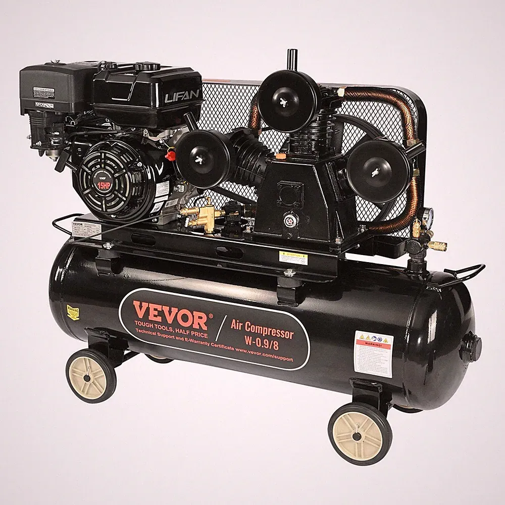 Gas Powered Air Compressor: 15HP, 30-Gal Horizontal Tank, ASME-Certified