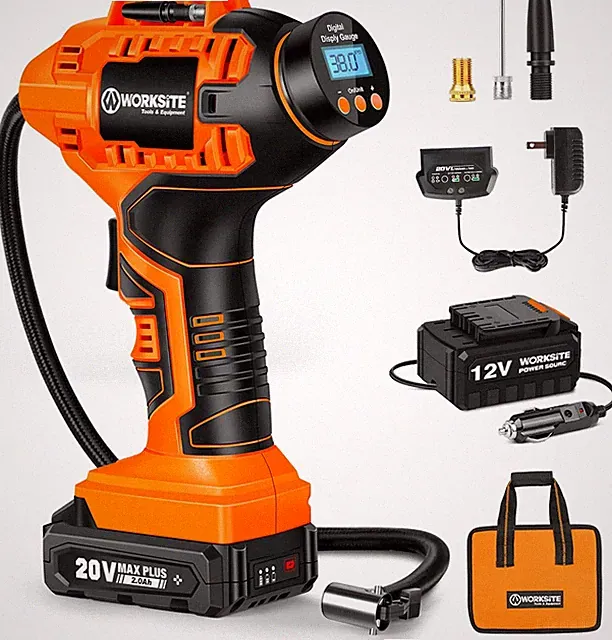 Portable Cordless Tire Inflator with Digital Gauge & 12V Charger - Orange