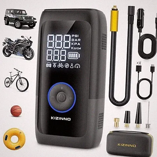 Tire Inflator Portable Air Compressor, Ultra Fast Dual-Cylinder Air Pump Black
