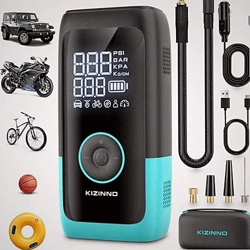Tire Inflator Portable Air Compressor, Ultra Fast Dual-Cylinder Air Pump Cyan