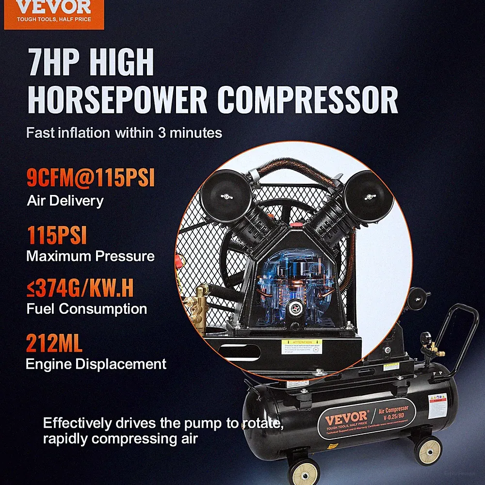 VEVOR 7HP Gas Powered Air Compressor, 21 Gallon Horizontal Air Compressor Tank